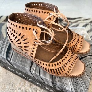 Women’s Jeffrey Campbell Nude Wedge Lace-Up Cutout Bootie Sandal Size 7.5 M